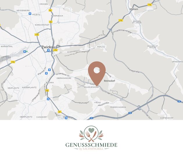 Anfahrt zur Genussschmiede, dem Catering-Service in Reinsdorf bei Zwickau
